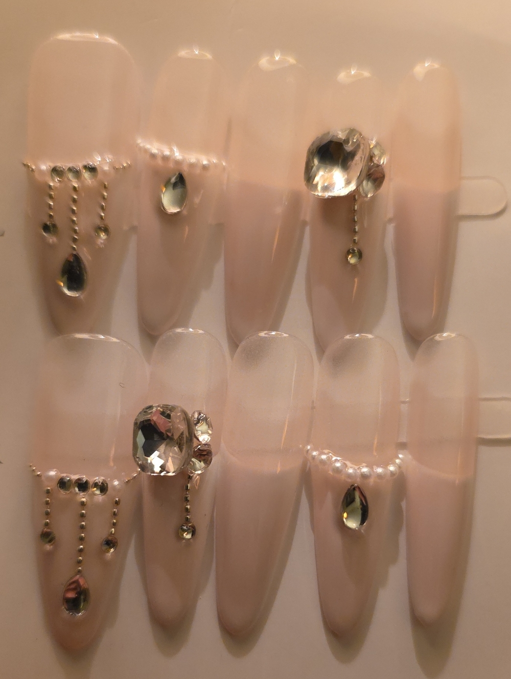 Elegant Nude Press-On Nails with Crystal Accents Size Large